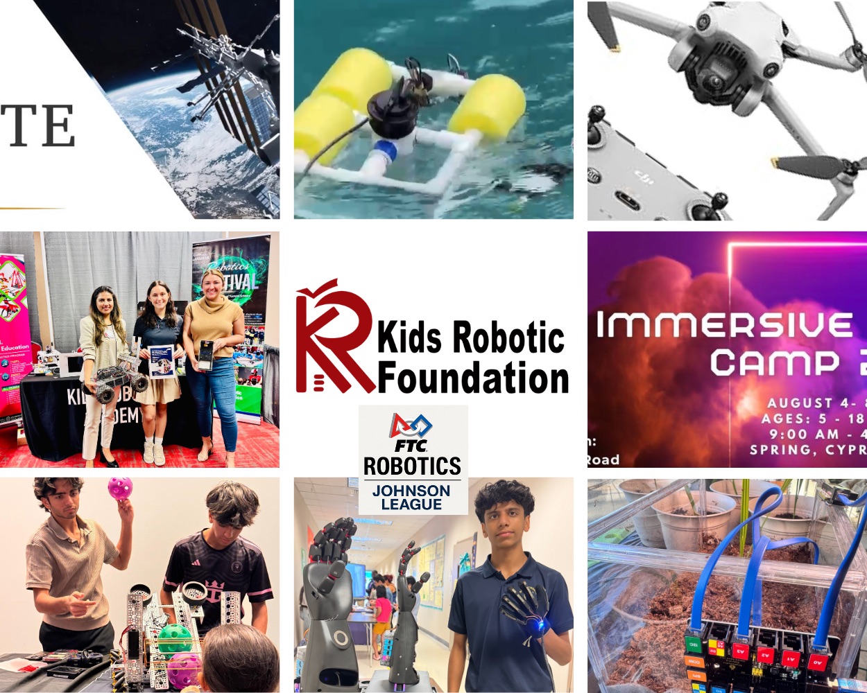 Kids Robotic Foundation programs across space, underwater robotics, drones, competitions, camps, and research